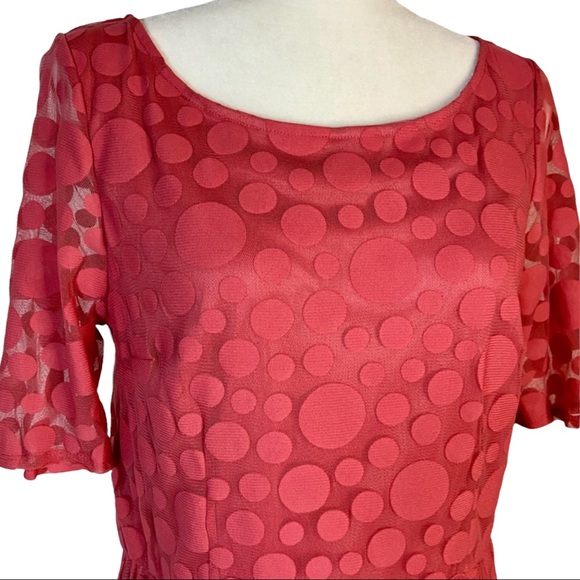 Lauren Conrad Peachy Pink Polka Dot Mesh  Party Cocktail Dress Size 12 - Picture 3 of 10